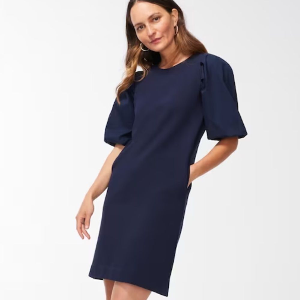 Chico’s Zenergy French Terry Blouson Sleeve Dress‎ Classic Navy NWT in packaging